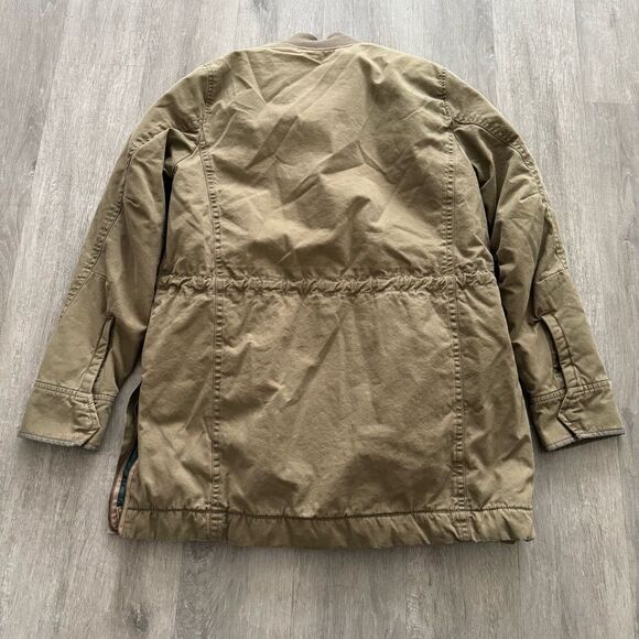 ABERCROMBIE & FITCH Sherpa-Lined Twill Jacket Zip Olive khaki women’s size small - Picture 2 of 7